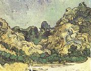 Vincent Van Gogh Mountains at Saint-Remy with Dark Cottage (nn04) oil painting reproduction